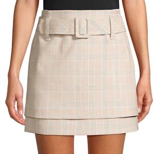 Maje Glen Plaid Belted Mini Skirt Tiered Brown Academia Schoolgirl